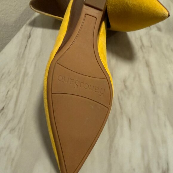 Franco Sarto Suede Wedge Wood Heel Pumps, size 6.5, Yellow - Picture 2 of 5